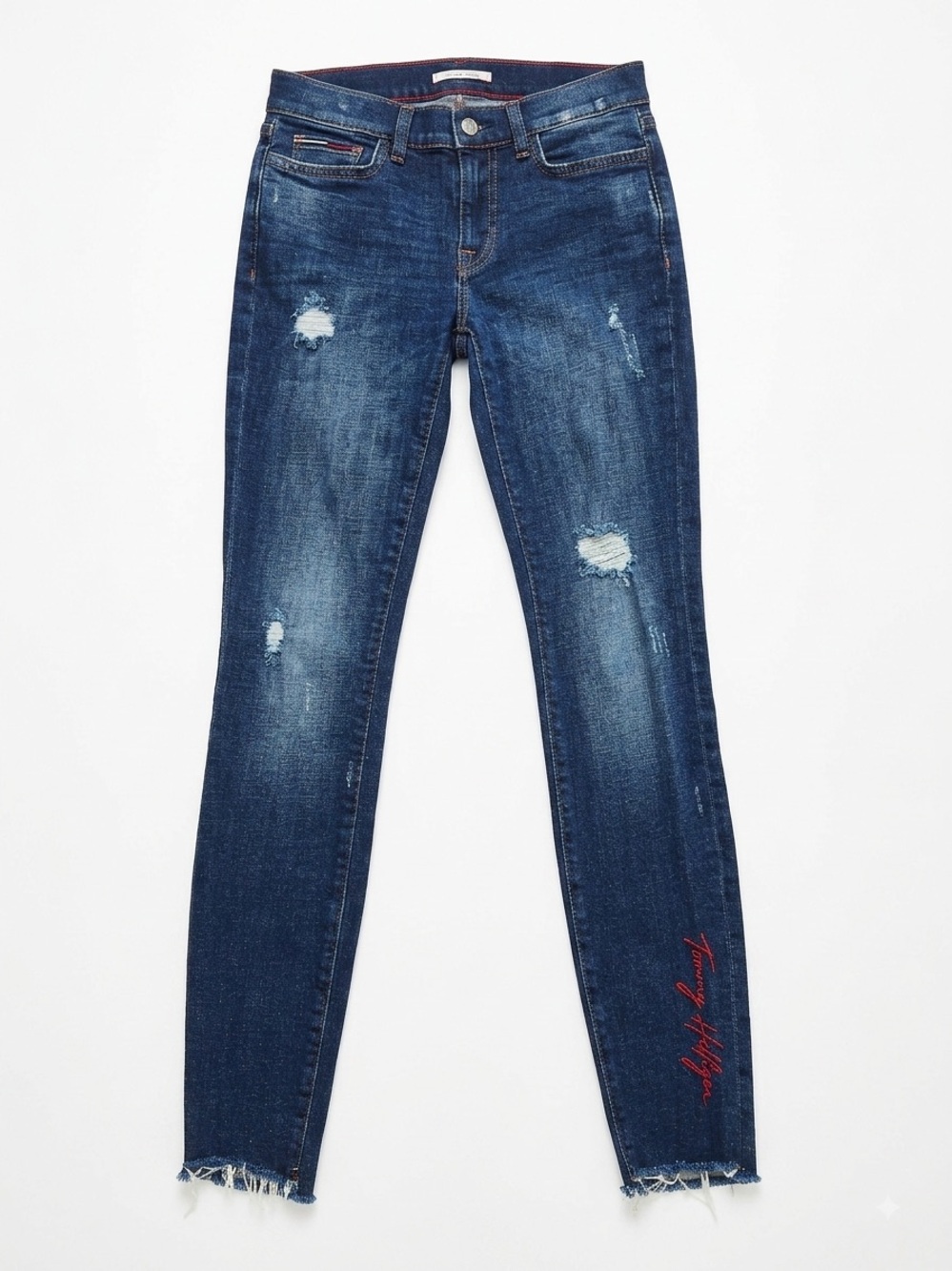 Tommy Hilfiger Embroidered Script Distressed Skinny Jeans Legging Size 0
